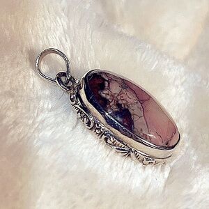 STAMPED 925 STERLING SILVER  -TIGERS EYE ROSE QUARTZ UNAKITE STONE SLIDE/PENDANT